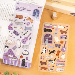 Mr. Paper 6-Pack Cat Life Stickers - Feline Theme Journal Supplies, Creative Collage Dec detail view
