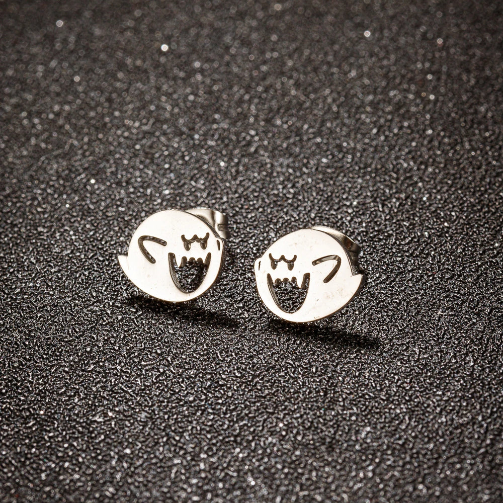 1 Pair Stainless Steel Cute Cartoon Earrings Stud Black Funny Ghost Earings Halloween Jewelry Minima