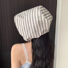Women's Large Brim Foldable Bucket Hat with Chin Strap | Korean Style Striped Panama S close-up view