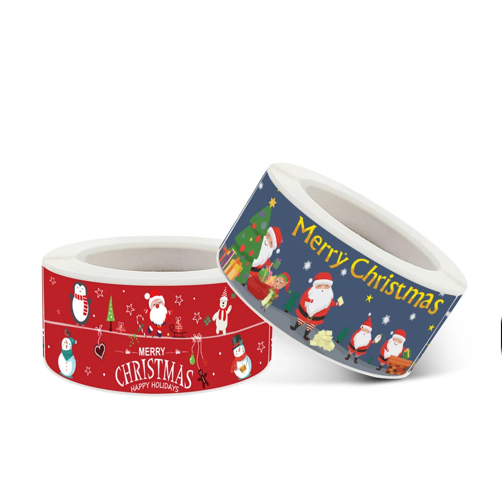 120Pcs Christmas Stickers Roll | Santa Claus Snowman Merry Christmas Gift Sealing Stickers for Small