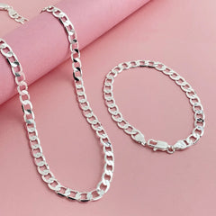 Fashion classic 925 sterling silver 6MM one to one Cuban NK necklace bracelet set sui alternate view