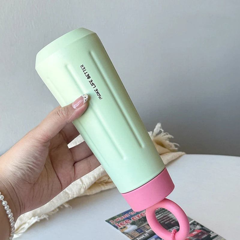 1pcs 450ML Unisex Thermos Bottle With Sunflower Pendant 316 Stainless Steel Insulated Vacuum Sports