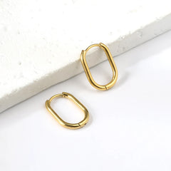 LUXUSTEEL Golden Plated Geometric Oval Hoop Earrings | Unisex Fashion Earrings close-up view