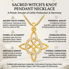 Witch Knot Pendant Necklace Stainless Steel Chain CZ Celtic 4 Elements Protection Amu alternate view
