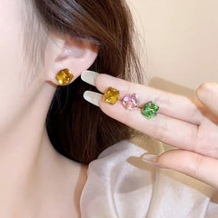 2025 New Shiny Crystal Square Stud Earrings for Women Sweet Colorful Zircon Geometric alternate view