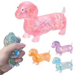 Sparkling Powder Sausage Dog Fidget Squishes Pinch Soft Maltose Texture Stress Relievi close-up view