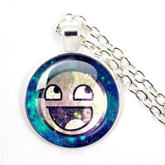 Funny Meme Cartoon Glass Pendant Necklace | Unisex Party Jewelry Gift close-up view