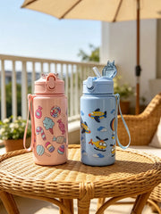 1 Piece 500ml (19 fl oz) Cartoon Printed Straw Cup, Summer Plastic Water Bottle, BPA Free, Portable