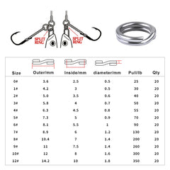 200/250Pcs Fishing Stainless Steel Split Rings 5 Sizes High Strength Large Tensile Fo alternate view