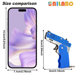 Mini Rubber Band Gun Keychain | Foldable Alloy Toy Gun with 6 Rubber Bands detail view