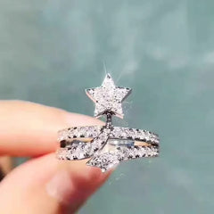 Milangirl New Hip Hop Rock Five Star Rings Men Luxury Women Rhinestones Zircon Pentagram detail view