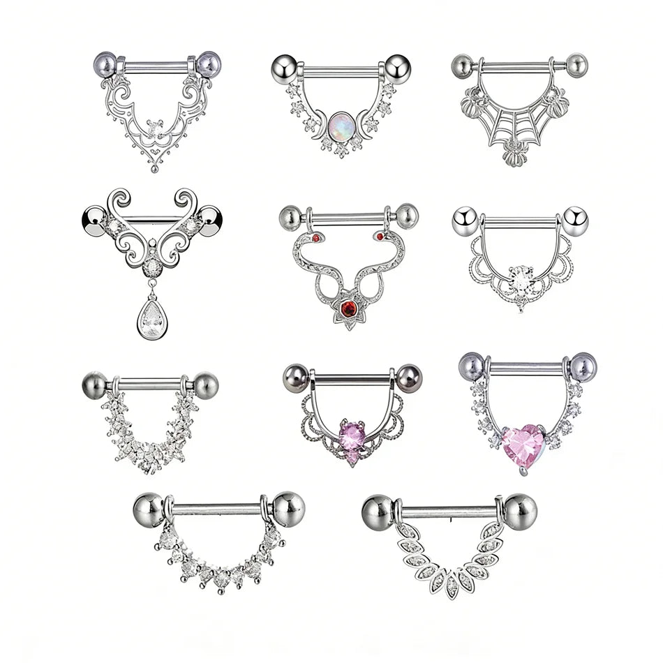 2pc 16G 14G Titanium Barbell CZ Zircon Nipple Shield Jewelry Women Anti-allergic Body Piercing Rings