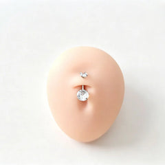 Silver Round 4-Prong Cubic Zirconia Navel Ring, 5*8mm CZ Inlaid Belly Piercing Jewelr alternate view