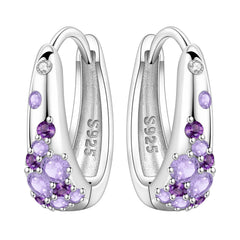 PANPOKI S925 Sterling Silver Purple Zircon Series Earrings Hoop Earrings For Women Jewelry Original