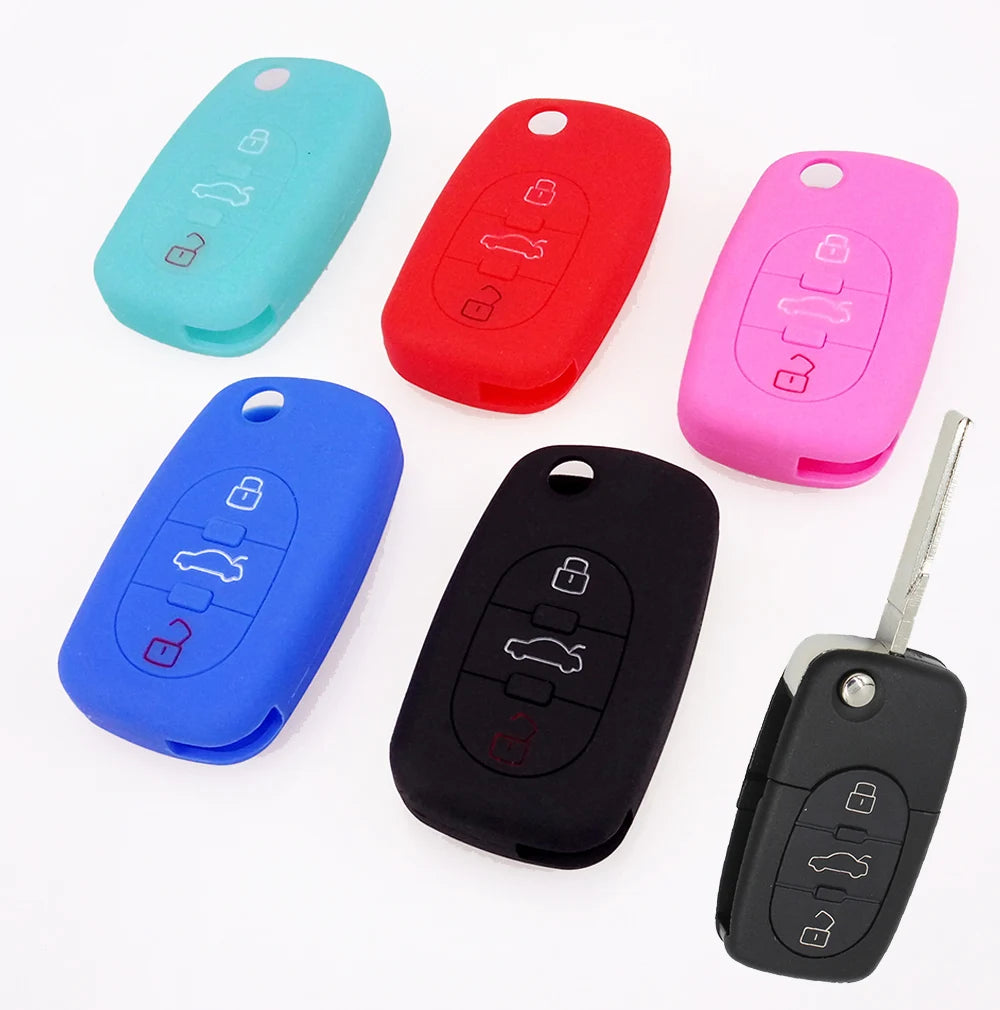 XUKEY Silicone Car Key Fob Cover Case | 3 Button Flip Remote Holder for Audi A2 A3 S3 A4 S4 A6 S6 RS