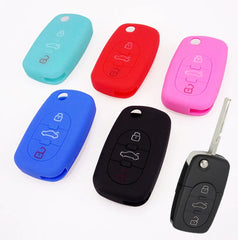 XUKEY Silicone Car Key Fob Cover Case | 3 Button Flip Remote Holder for Audi A2 A3 S3 A4 S4 A6 S6 RS