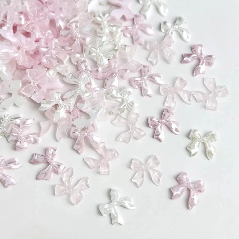 50pcs 3D Sweet Pearly Glossy Ribbon Bow Resin Nail Charms Ballerina Bow Tie Nail Art Decoration Nail