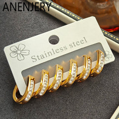 ANENJERY 316L Stainless Steel Hollow Circular Zircon Earrings For Women Men Fashion Personality Simp