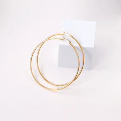 Gold Color Stainless Steel Hoop Earrings For Women Men Big/Small Circle Round Ear Jewe close-up view