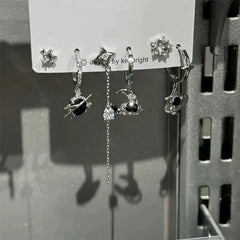 6PCS Goth Punk Vintage Aesthetic Crystal Heart Moon Cross Star Pendant Earrings Set | alternate view