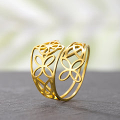 Skyrim Witch Knot Open Rings Women Stainless Steel Gold Color Adjustable Finger Ring Witchcraft Amulet Jewelry Christmas Gift