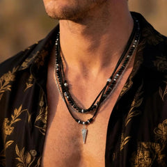 Multi-Layer Black Leather Necklace | Rock Punk Geometric Pendant for Men