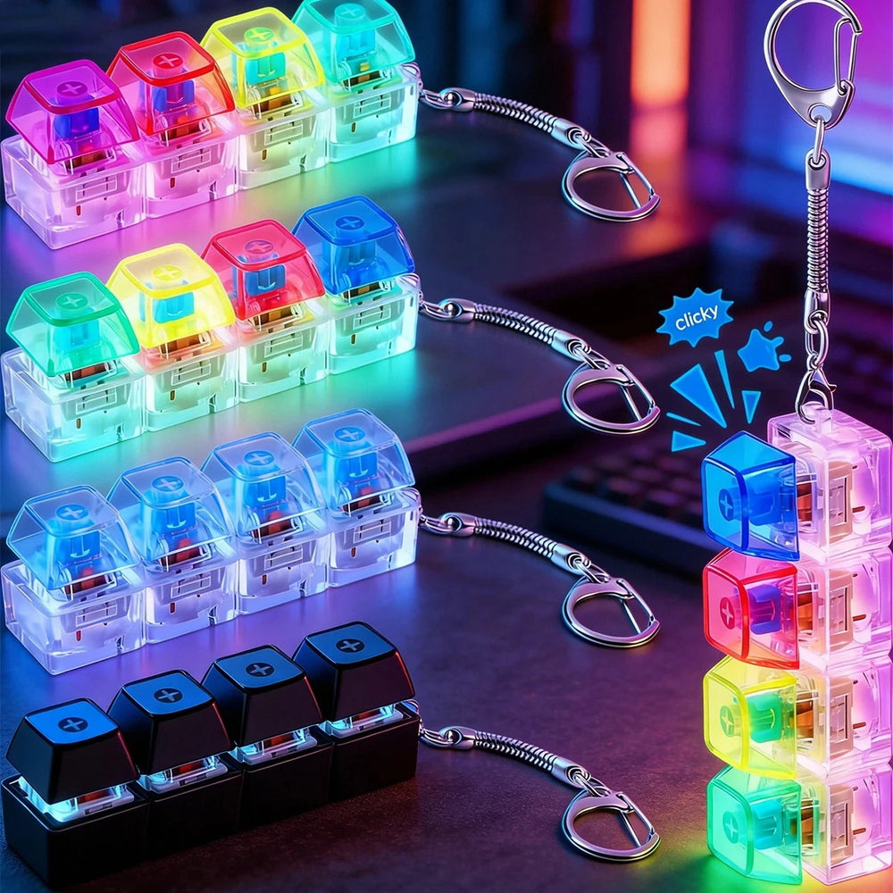 LED Light-Up Keychain Keyboard Clickable Button Fidget Toy for Stress Anxiety Relief Portable Desk A