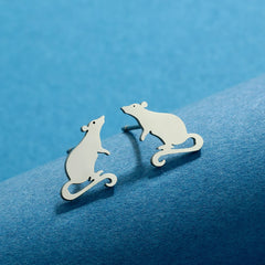 Kinitial Adorable Rat Stud Earrings Stainless Steel Cute Rodent Party Jewelry Accessories Gift For M