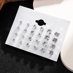 White Crystal Wedding Stud Earrings for Women Men 12 Pair close-up view