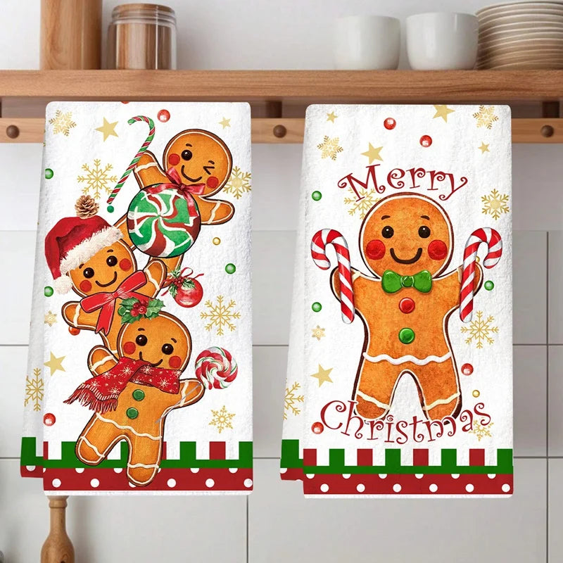 Christmas Party Gingerbread Man Dish Towel Navidad Natal