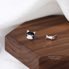 925 Sterling Silver Fish Cat Stud Earrings | Women's Wedding Luxury Piercing Jewelry alternate view