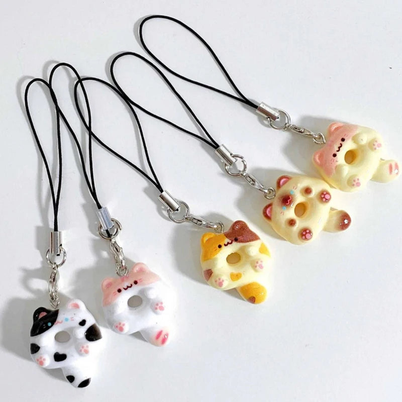 Cute Cartoon Cat Cookie Phone Charm Strap Soft Kawaii Kitty Phone Lanyard Strap Key Chains Bag Penda