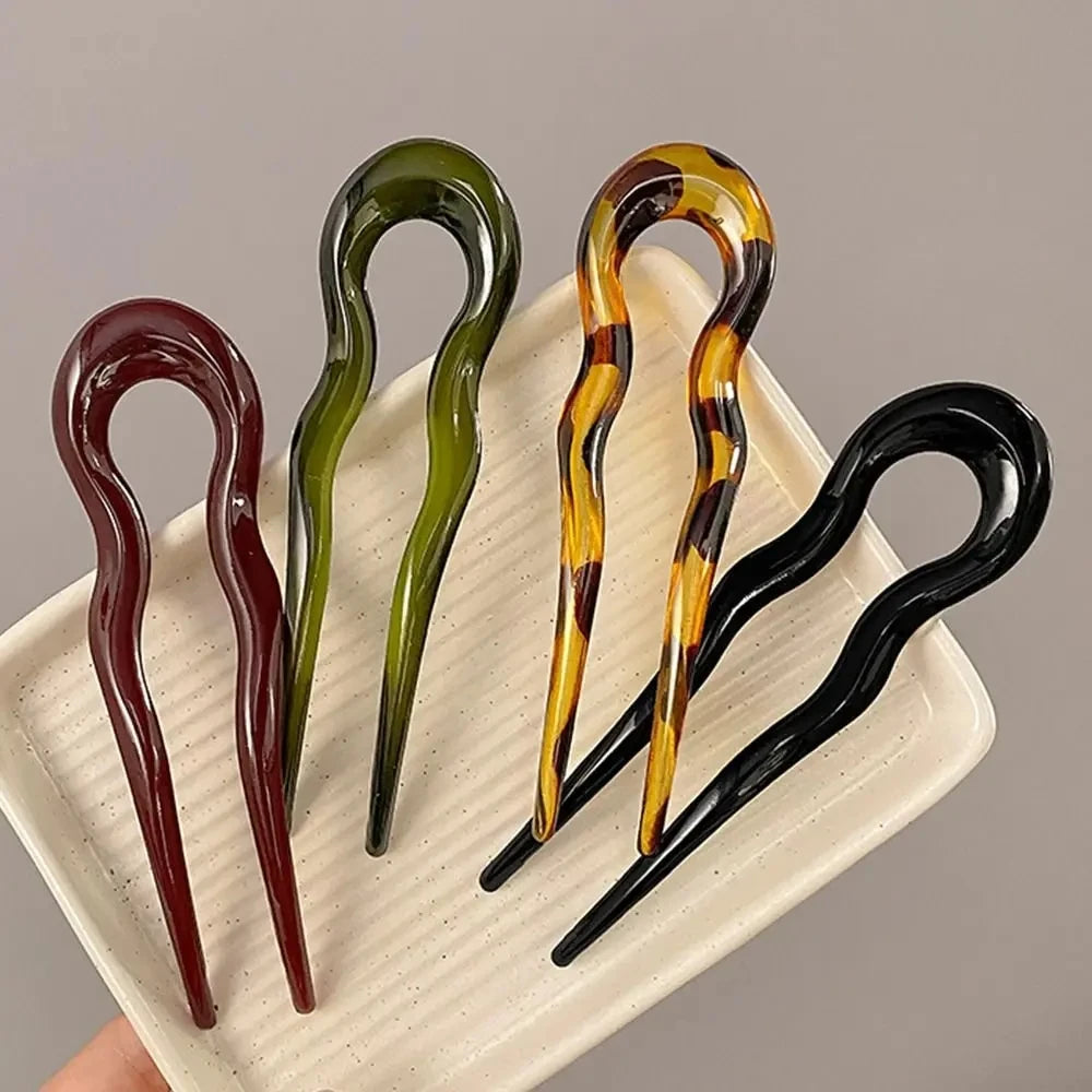 U-Shaped Hair Fork Fashion Tortoiseshell Acetate Hairpin Geometric Design Headwear Hair Sticks Women