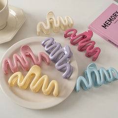 Dopamine Creamy Color Geometry Wave Line Back Head Hair Claw Hair Claw Clip Women Gir alternate view