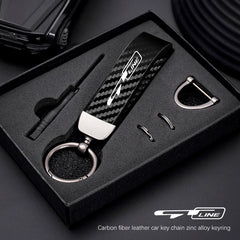 Carbon Fiber Style Keychain for KIA Models | Microfiber Leather Key Ring