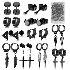 1 /11 Pairs Punk Stainless Steel Stud Earrings Black Earrings Set For Men Women Vintage Hip Hop Pier