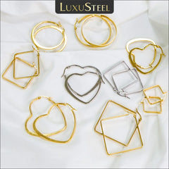 LUXUSTEEL Stainless Steel Hoop Earrings | Simple Geometric Shapes for Women alternate view