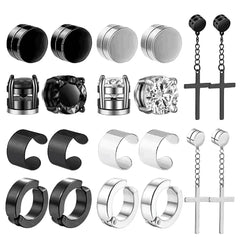 Mens Fashionable Clip On Earrings Set | Non Piercing Magnet Zircon Stainless Steel