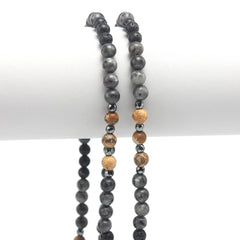 6mm Natural Map Stone Black Shimmerstone Hematite Necklace for Men and Women