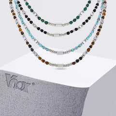 Vnox Stainless Steel Natural Stone Beaded Necklace | Trendy Adjustable Choker for Men alternate view