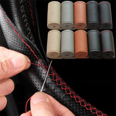 Leather Car Steering Wheel Cover Car Braid On The Steering Wheel 38 CM DIY Universal alternate view