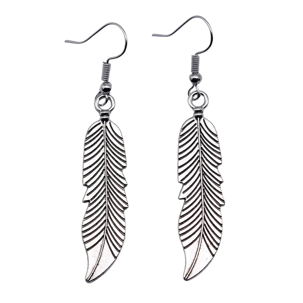 Vintage Feather Dangle Earrings | Boho Drop Earrings for Women