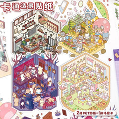 Cartoon Trumpet Landscaping Sticker Cute 3D Three-dimensional Hut Hand Account Sticker Miniature Scene Collage DIY Sticker