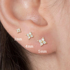 Dainty Flower Stainless Steel Stud Earrings for Women Piercing Cartilage Ear Ring Cute Zircon Gold C