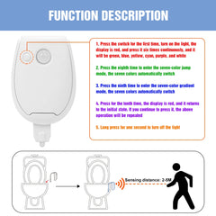 RGB LED Toilet Seat Night Light | Smart PIR Motion Sensor Lamp for Bathroom close-up view