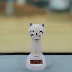 Solar Cartoon Cat Shaking Head Doll for Car Interior close-up view