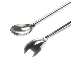 Double End Laboratory Medicine Spoon | Stainless Steel Sampling Scoop with Spatula close-up view