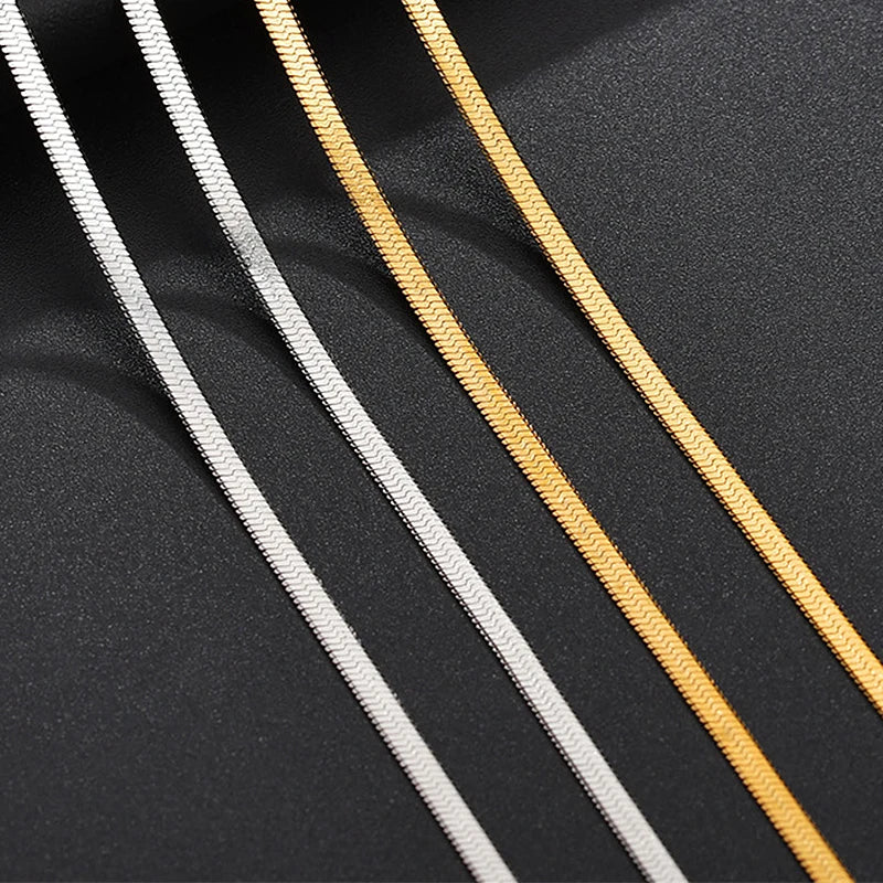 Fashion Unisex Punk Blade Chain Women Necklace 2/4/5mm Width Women Flat Gold Color Stainless Steel C