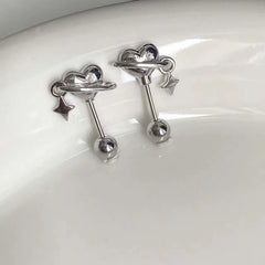 Stainless Steel Heart and Star Stud Earrings | Women's Punk Y2K Jewelry close-up view