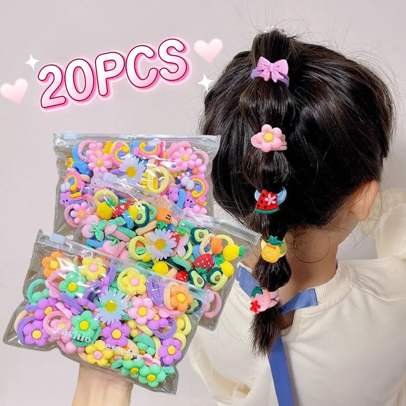 10/20Pcs/Set Cute Cartoon Rubber Elastic Hair Bands Girls Not Hurt Hair Small Scrunchie Kids Sweet H
